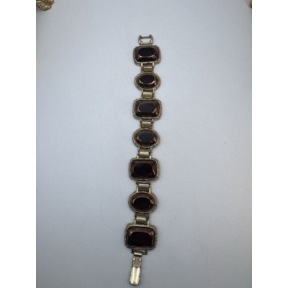 LIZ CLAIBORNE Signed LS Purple Glass Cabochons Two Gold Tone Wide Bracelet VTG - Picture 9 of 13